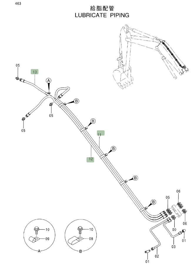 Hitachi EX330LC-5 installation diagram showing hydraulic hose 4289772 at Pipe No. 11
