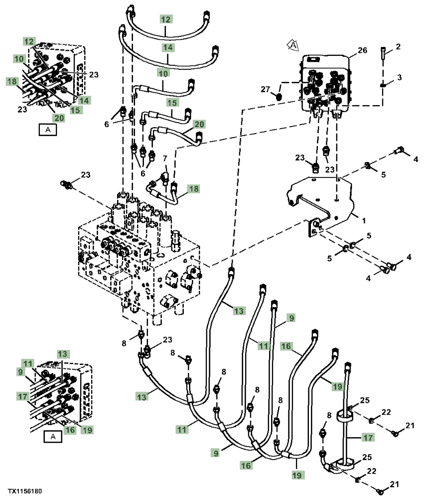 Hitachi ZX210-5N installation diagram showing hydraulic hose 4630939 at Pipe No. 15