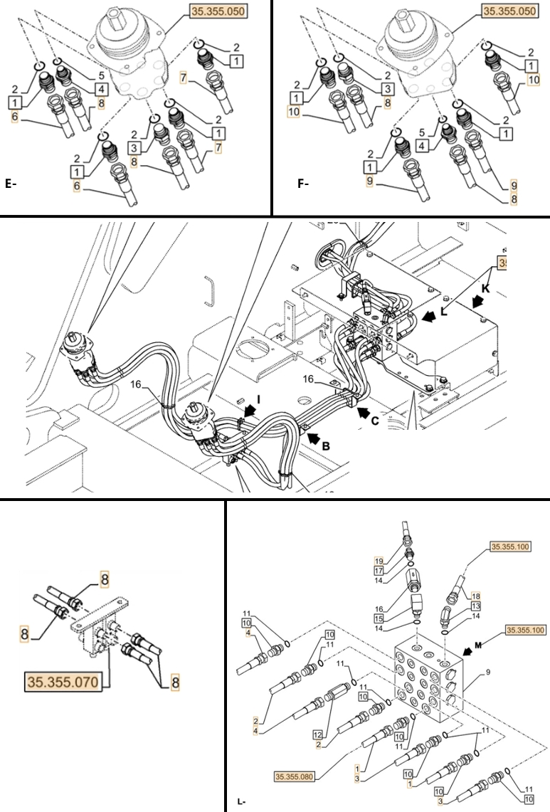 Case CX500D LC ME installation diagram showing hydraulic hose 168025A1 at Pipe No. F10-L4