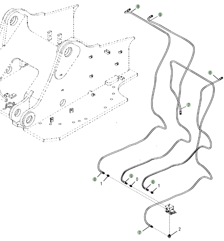 Hitachi ZX470LC-5B installation diagram showing hydraulic hose 4477077 at Pipe No. 6