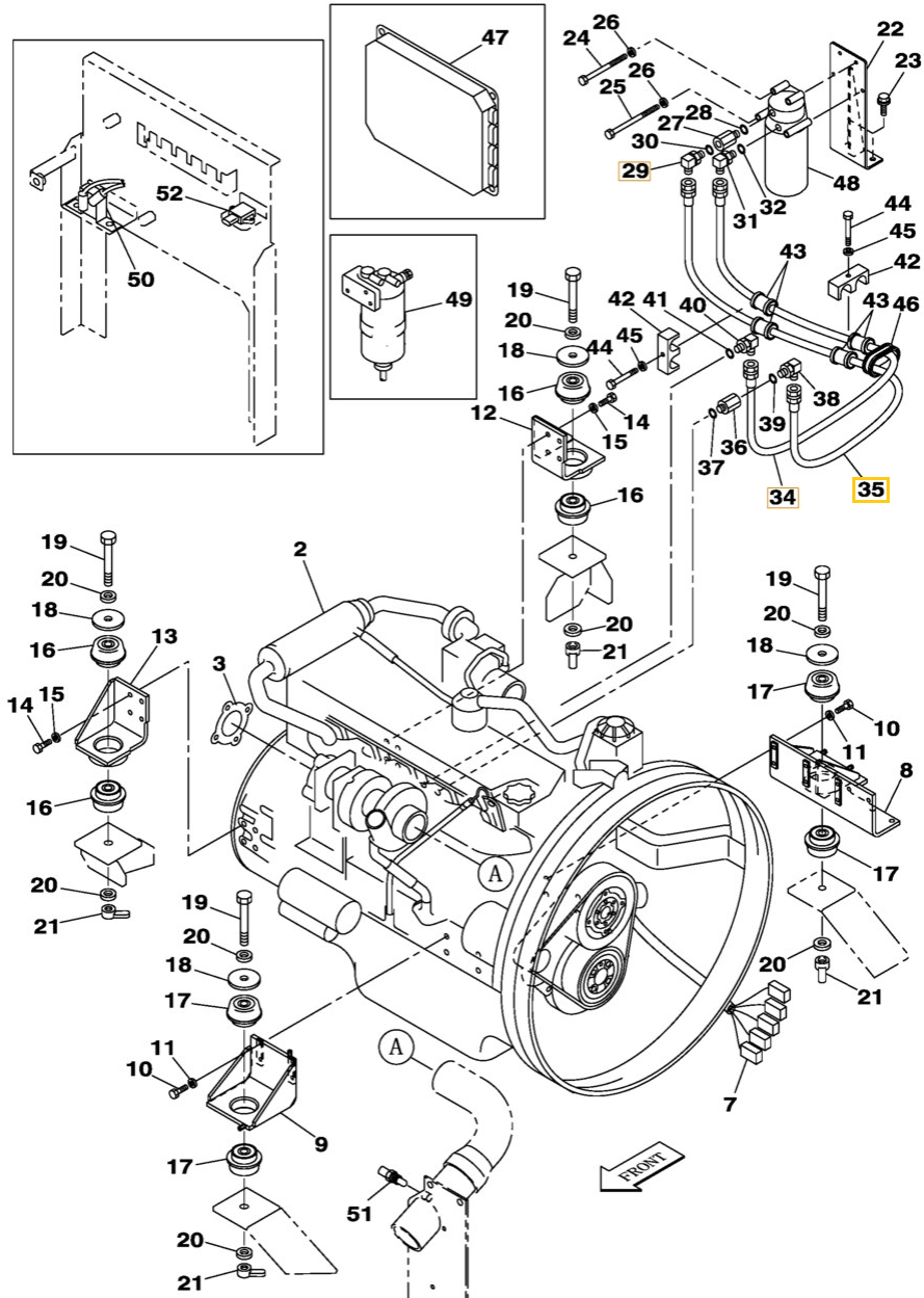 Case CX350 installation diagram showing hydraulic hose KSH1054 at Pipe No. 34