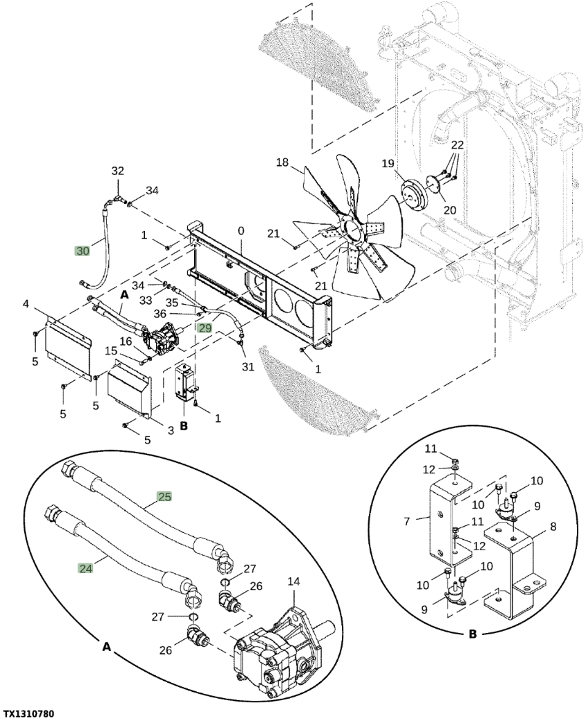 Hitachi EX1200-7 installation diagram showing hydraulic hose 4446905 at Pipe No. 30