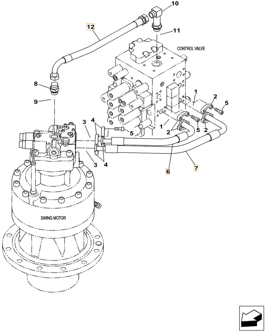 Case CX370C LC installation diagram showing hydraulic hose KSJ12650 at Pipe No. 12