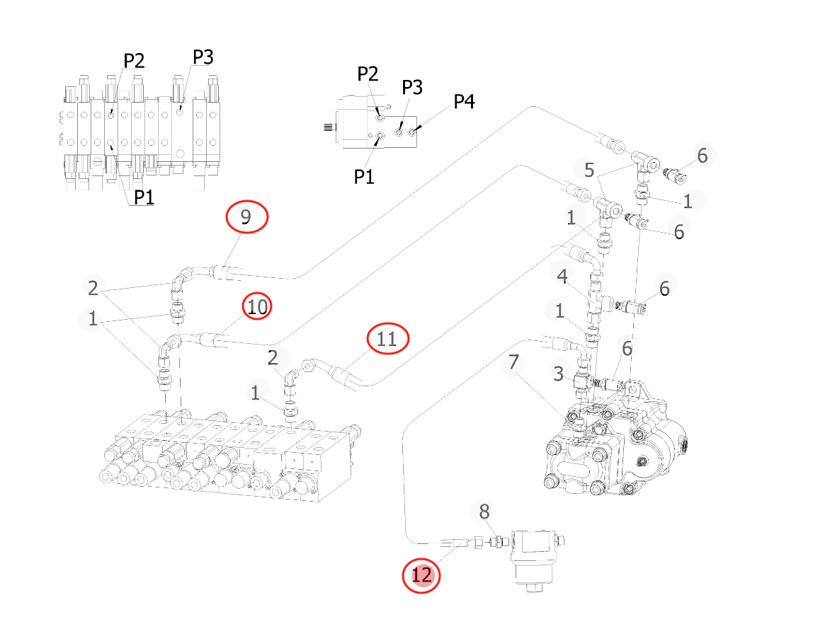 Sunward SWE20F installation diagram showing hydraulic hose 730502000092 at Pipe No. 12