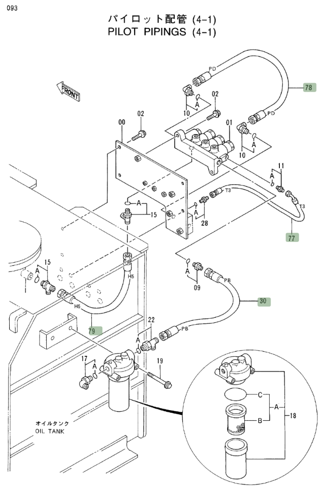 Hitachi EX400LC-3C installation diagram showing hydraulic hose 4366756 at Pipe No. 78