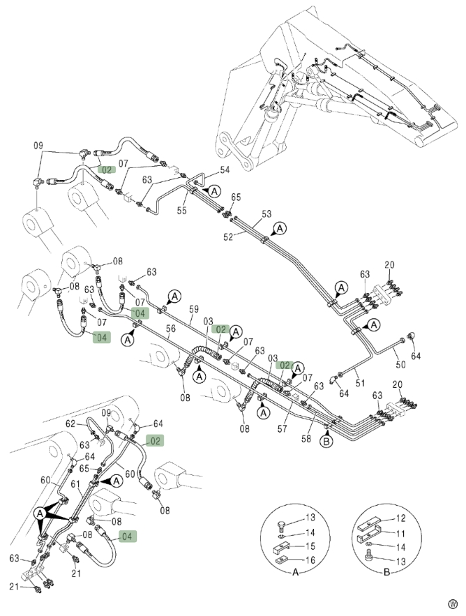 Hitachi ZX450LC installation diagram showing hydraulic hose 4107297 at Pipe No. 2