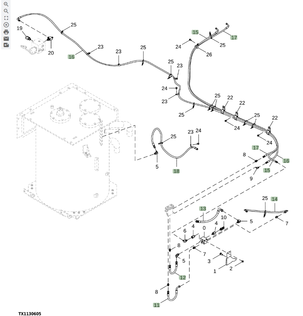 Hitachi ZX870LC-5B installation diagram showing hydraulic hose 4710438 at Pipe No. 12
