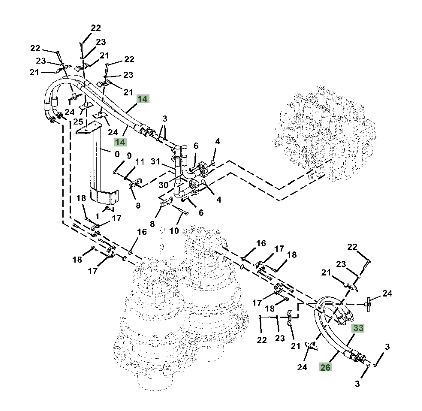 Hitachi ZX870LC-5B installation diagram showing hydraulic hose 4702048 at Pipe No. 26
