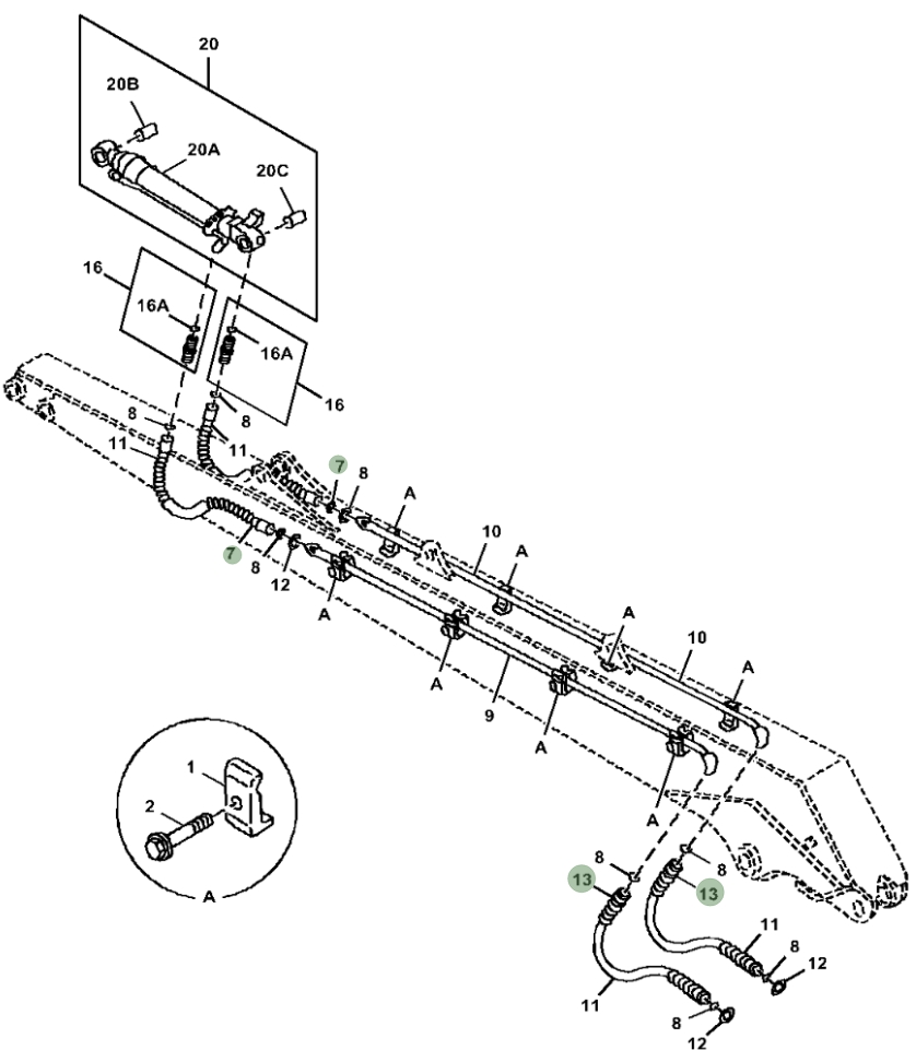 Hitachi ZX210-5N installation diagram showing hydraulic hose 4265833 at Pipe No. 13