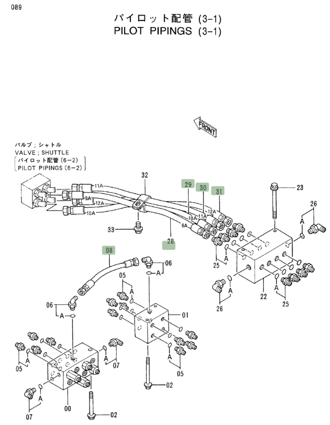 Hitachi EX400LC-3C installation diagram showing hydraulic hose 4366752 at Pipe No. 8