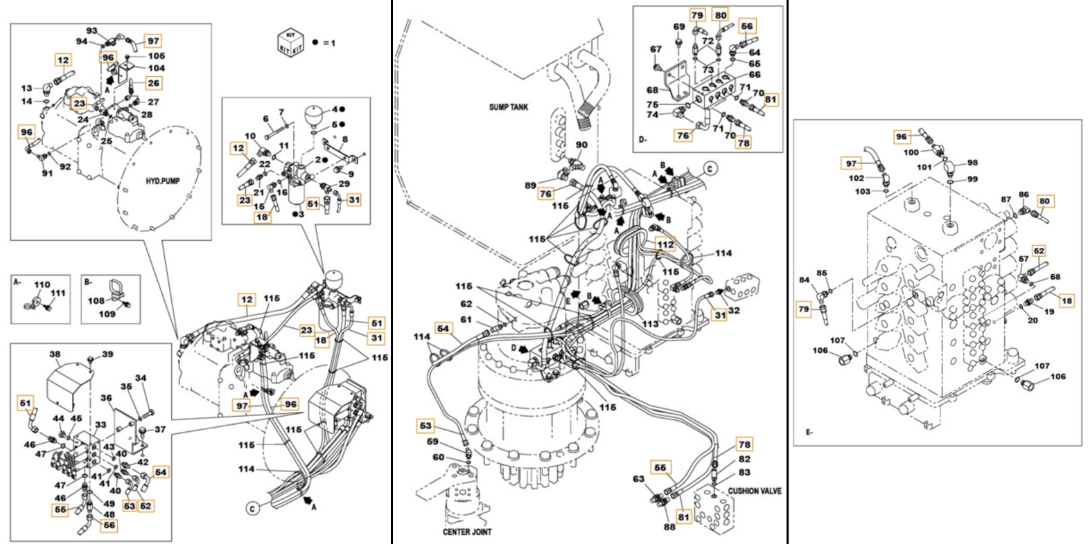 Case CX470C installation diagram showing hydraulic hose 152761A1 at Pipe No. 78