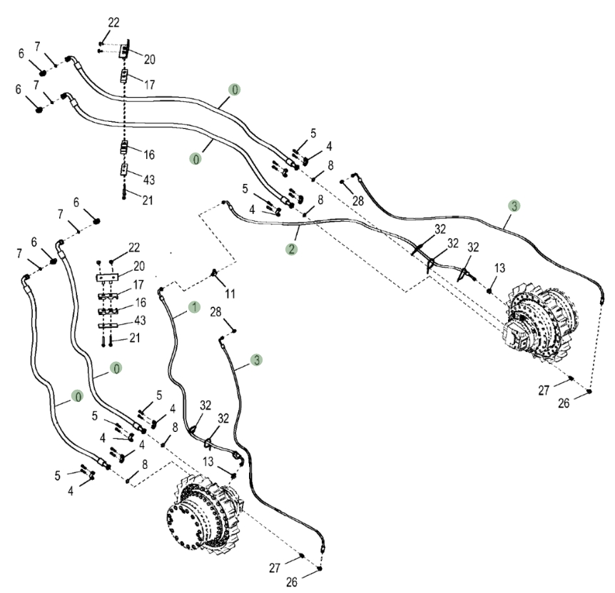 Hitachi ZX470LC-5B installation diagram showing hydraulic hose 4701227 at Pipe No. 0