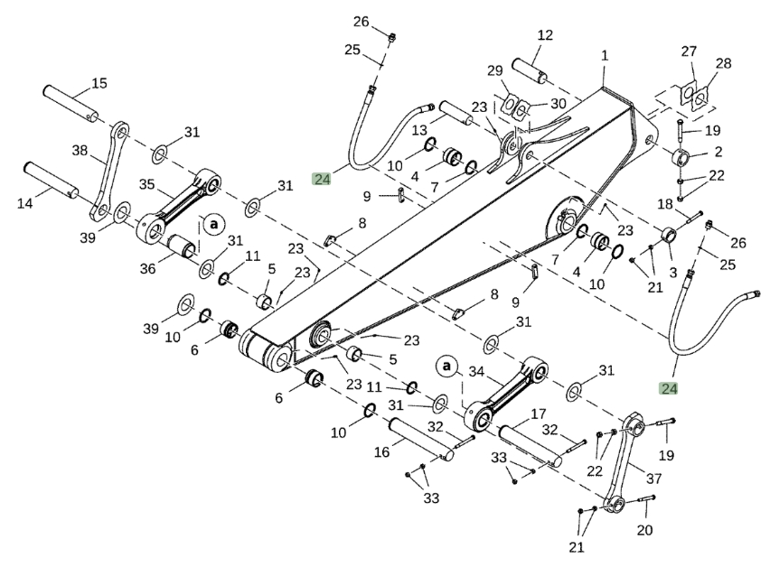 Hitachi ZX160LC-6N installation diagram showing hydraulic hose 4644709 at Pipe No. 24