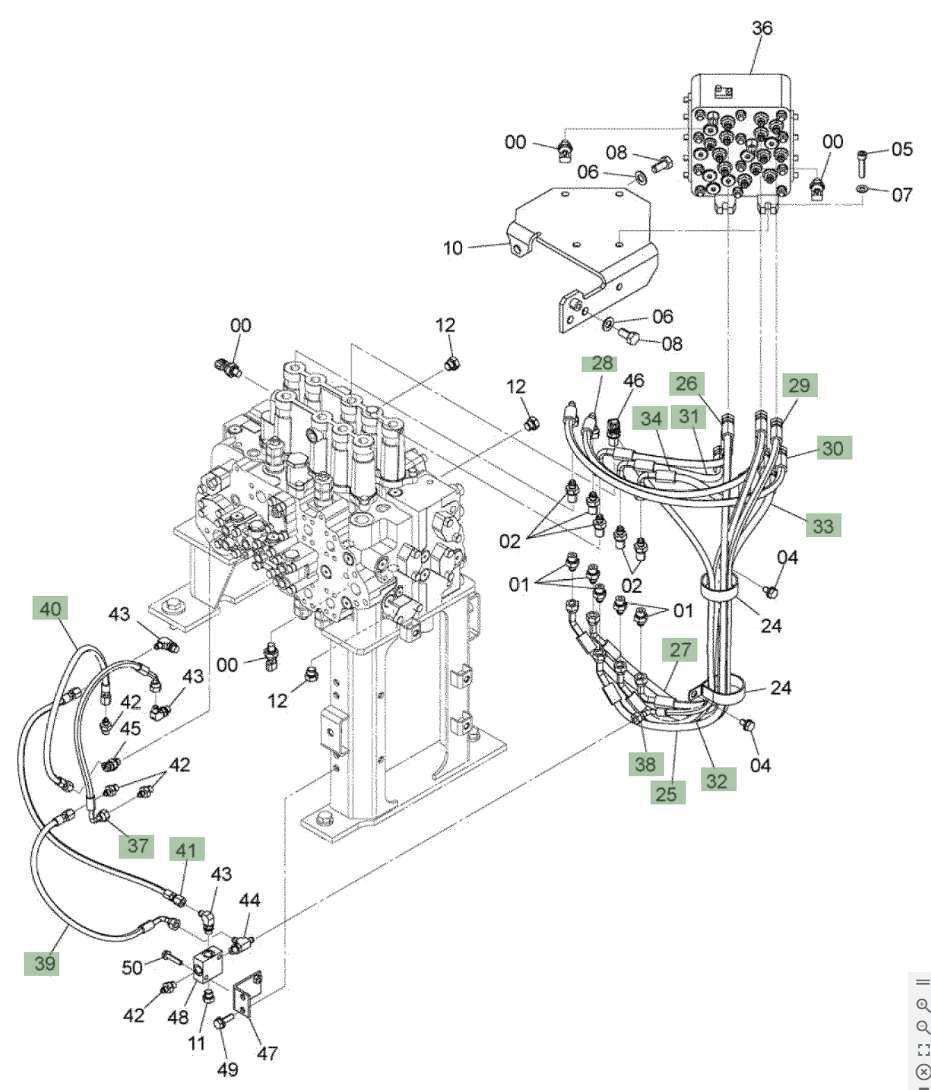 Hitachi ZX210W-3 installation diagram showing hydraulic hose 4630935 at Pipe No. 32