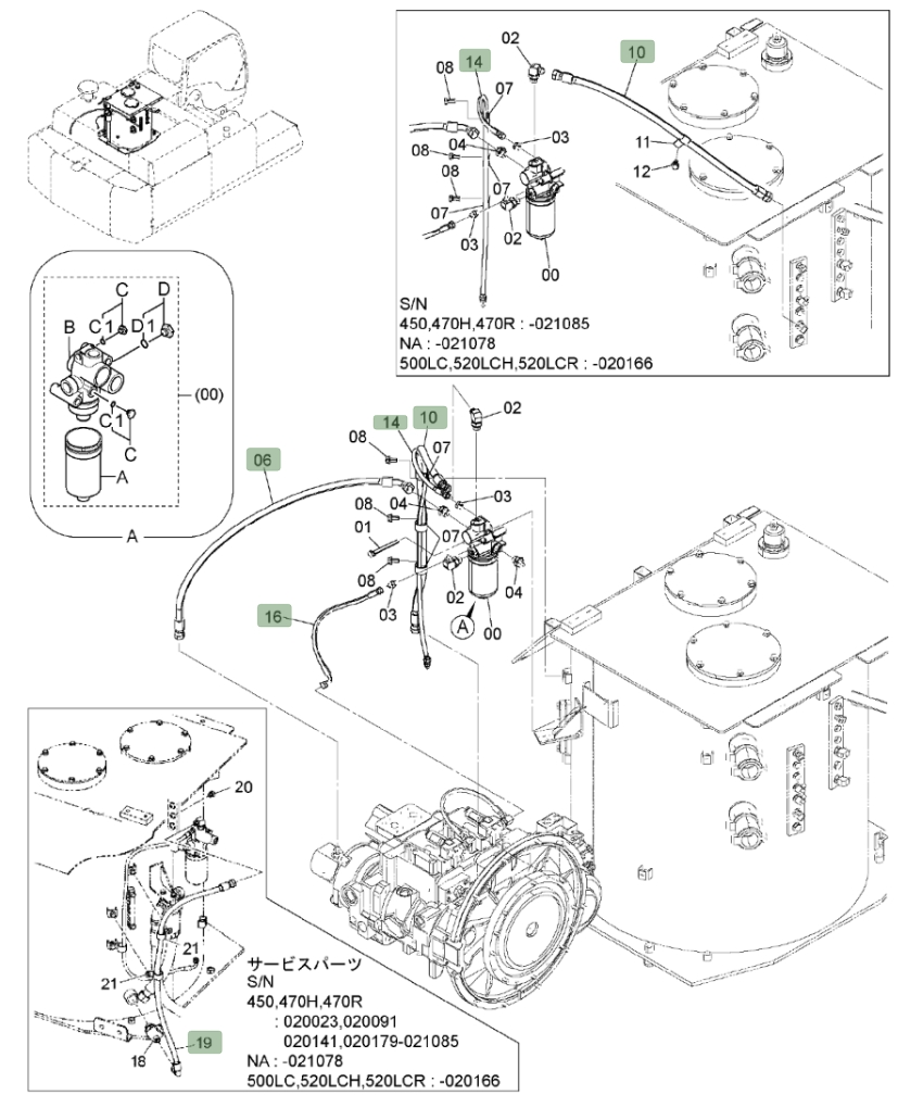 Hitachi ZX450LC-3 installation diagram showing hydraulic hose 4270458 at Pipe No. 10