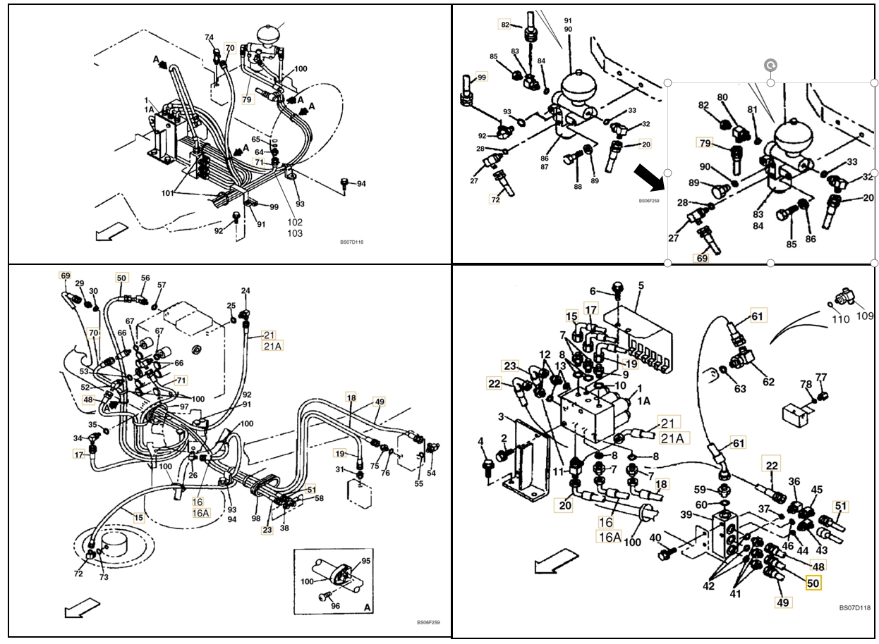 Case CX130 installation diagram showing hydraulic hose 152581A1 at Pipe No. 71