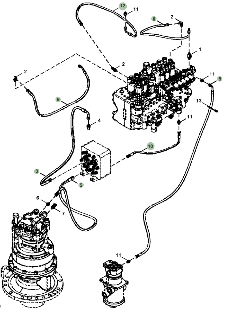 Hitachi ZX245USLC-6N installation diagram showing hydraulic hose 4716221 at Pipe No. 10