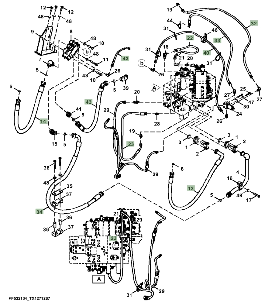Hitachi ZX160LC-6N installation diagram showing hydraulic hose 4645516 at Pipe No. 40