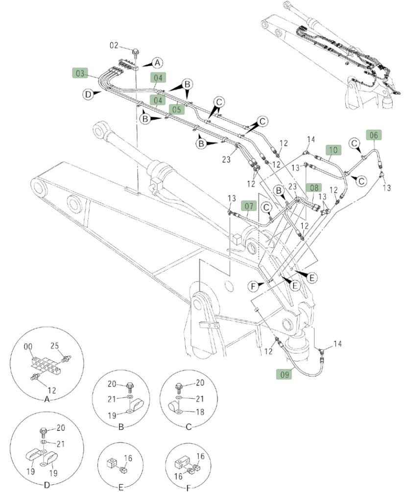 Hitachi ZX450LC installation diagram showing hydraulic hose 4267669 at Pipe No. 5