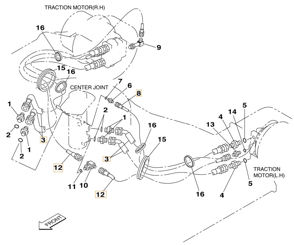 Case CX240 installation diagram showing hydraulic hose 157996A1 at Pipe No. 8