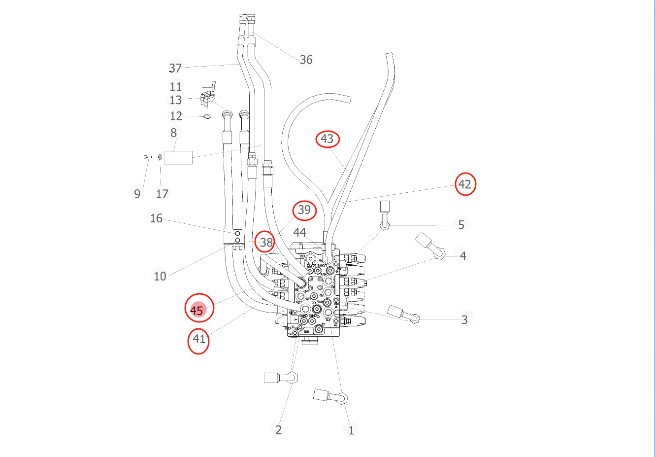 Sunward SWE135E-3H installation diagram showing hydraulic hose 73050200C822 at Pipe No. 38
