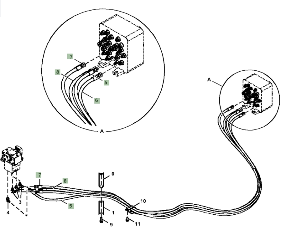 Hitachi ZX245USLC-6N installation diagram showing hydraulic hose 4701773 at Pipe No. 8