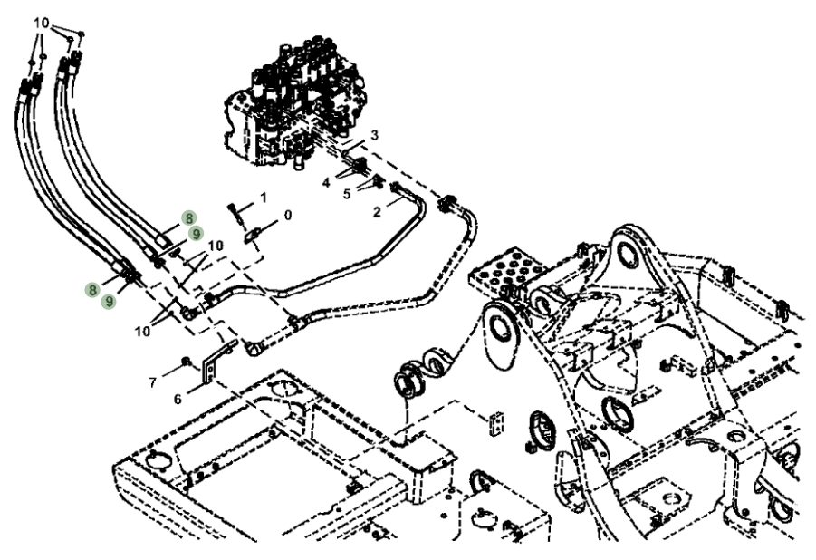 Hitachi ZX245USLC-6N installation diagram showing hydraulic hose 4716295 at Pipe No. 9