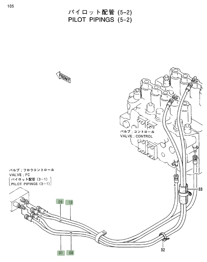 Hitachi EX400LC-3C installation diagram showing hydraulic hose 4366778 at Pipe No. 10