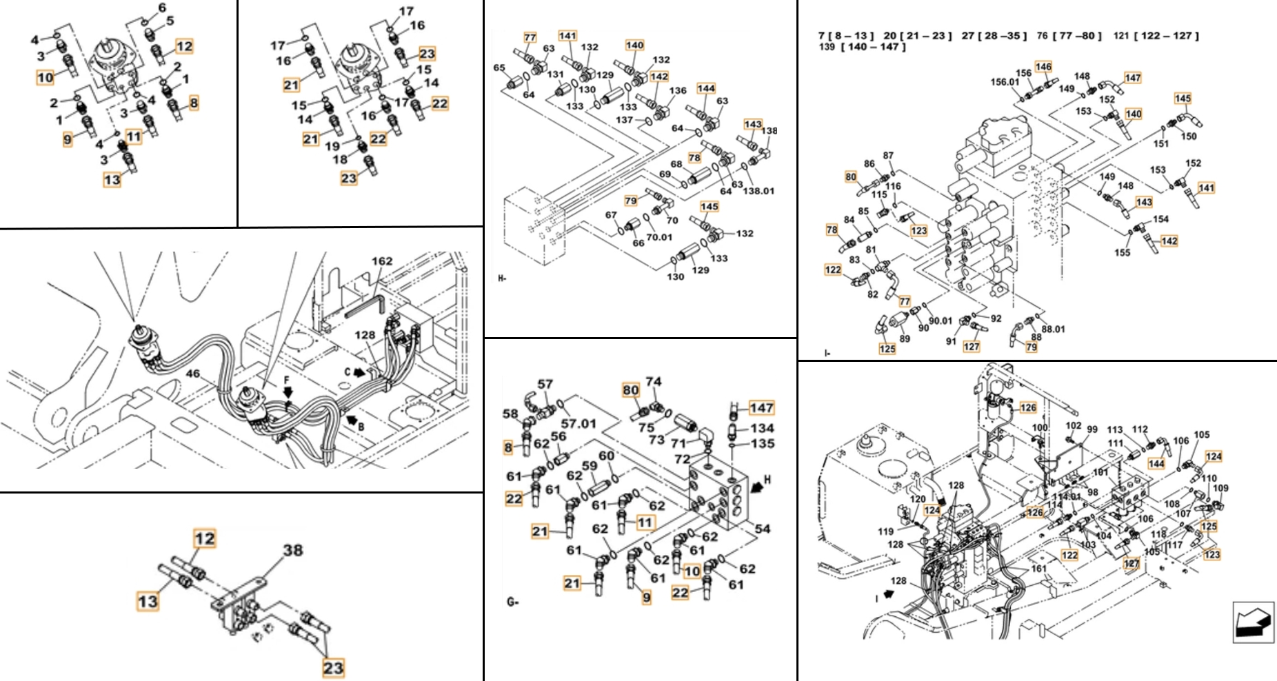 Case CX380C LC installation diagram showing hydraulic hose 159213A1 at Pipe No. 23