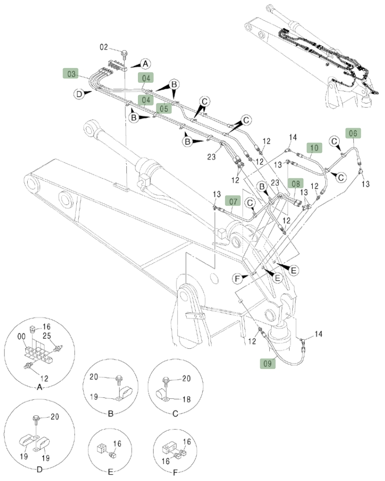 Hitachi ZX450LC-3 installation diagram showing hydraulic hose 4207377 at Pipe No. 4
