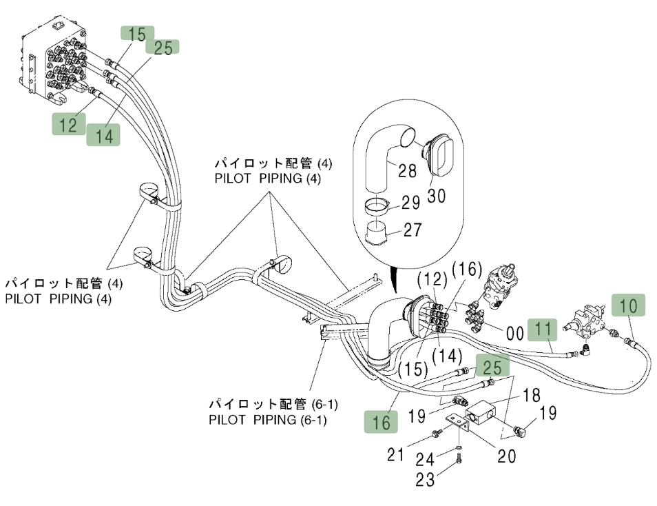 Hitachi ZX600LC installation diagram showing hydraulic hose 4456136 at Pipe No. 25