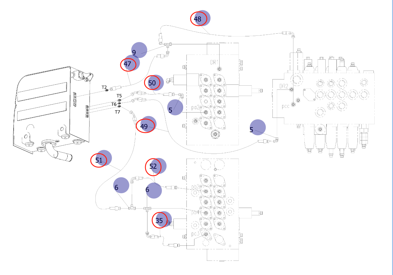 Sunward SWE150E installation diagram showing hydraulic hose 73050200B421 at Pipe No. 50