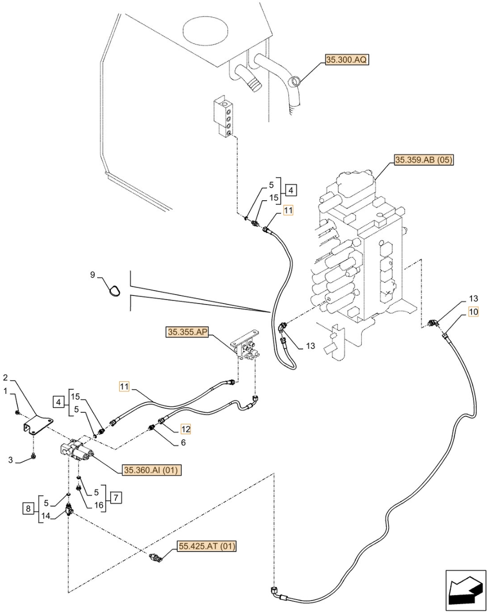 Case CX350D NLC installation diagram showing hydraulic hose KHJ11500 at Pipe No. 10