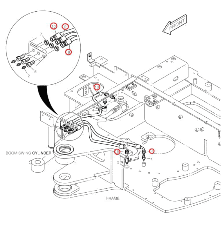 Doosan DX30Z installation diagram showing hydraulic hose DS2093028 at Pipe No. 10