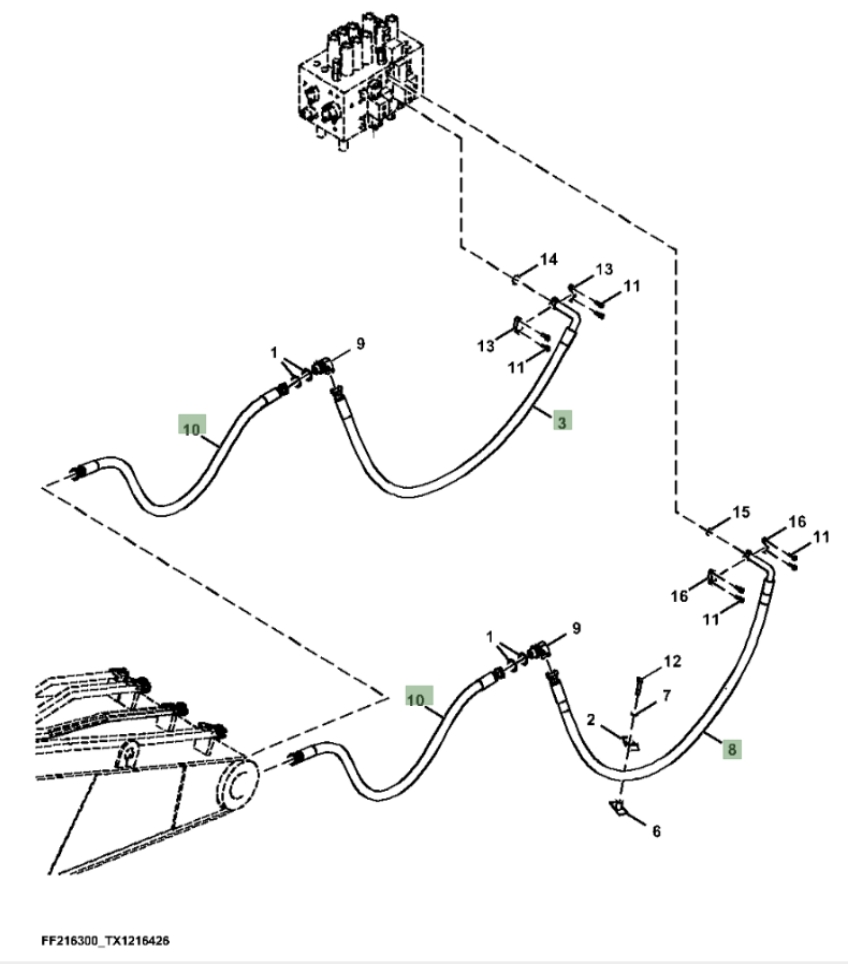 Hitachi ZX260FLC-LL-6N installation diagram showing hydraulic hose 9263974 at Pipe No. 3