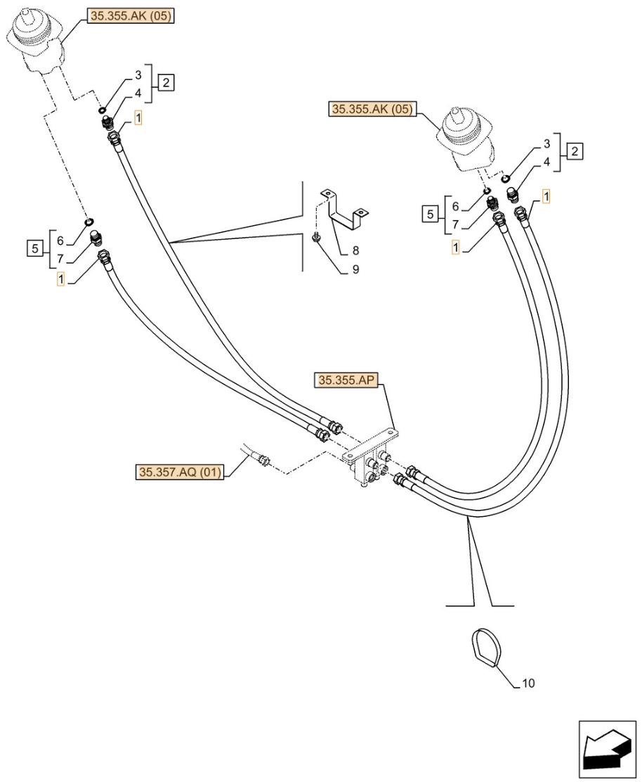 Case CX300D LC installation diagram showing hydraulic hose 159213A1 at Pipe No. 1