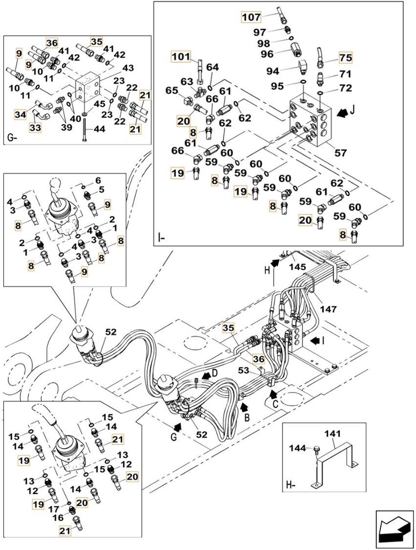 Case CX800B-8 LC ME installation diagram showing hydraulic hose 159217A1 at Pipe No. 19