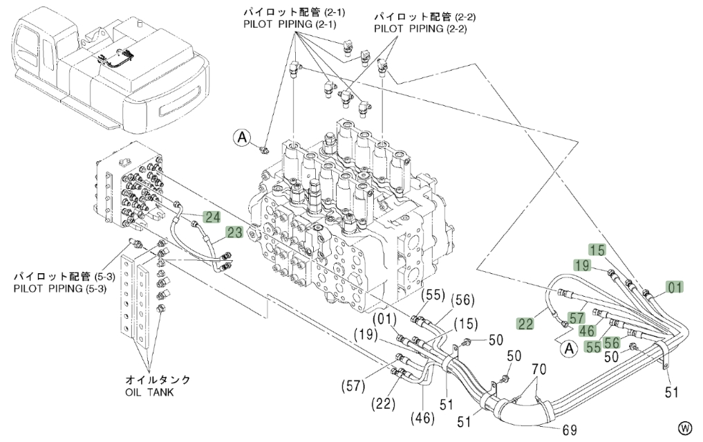 Hitachi ZX450LC installation diagram showing hydraulic hose 4446842 at Pipe No. 15