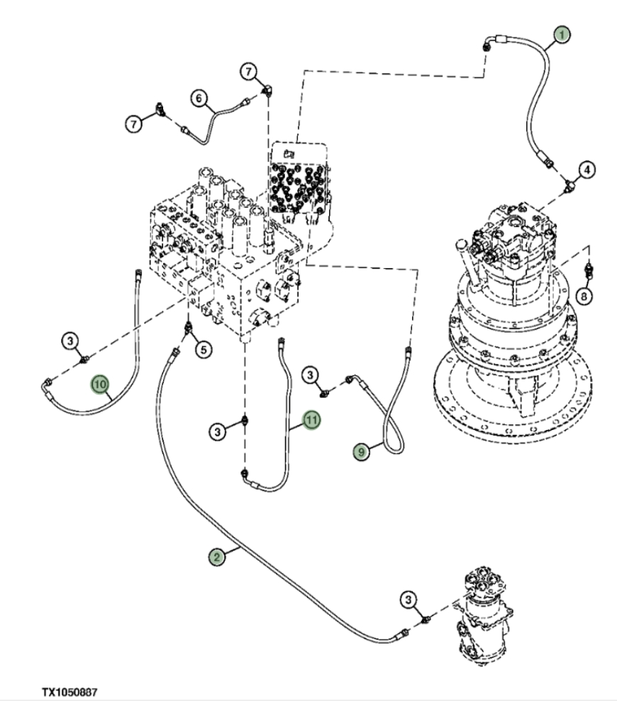Hitachi ZX290F-3 installation diagram showing hydraulic hose 4630952 at Pipe No. 11