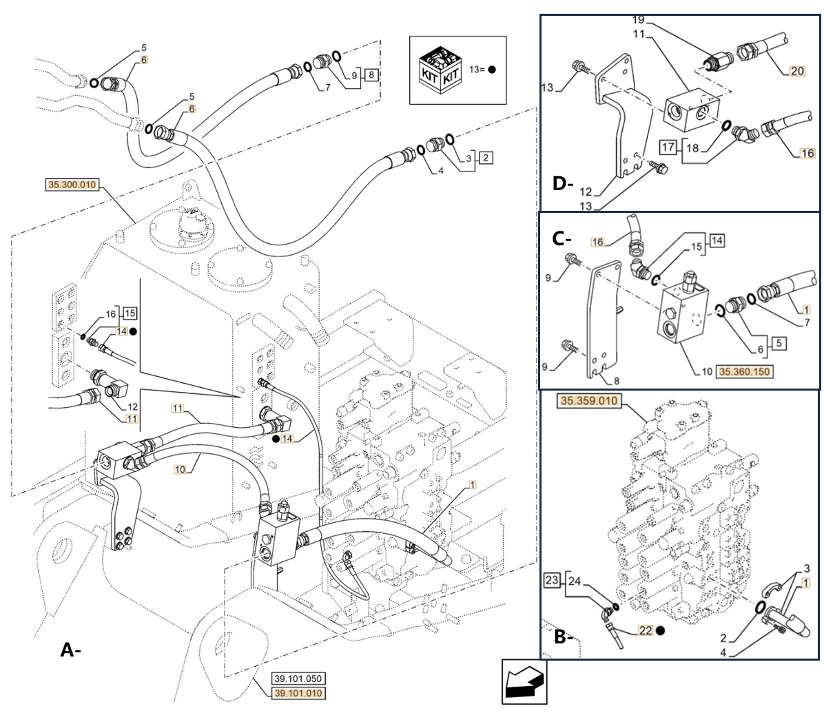 Case CX210E LC installation diagram showing hydraulic hose KRJ11540 at Pipe No. A10-C16-D16