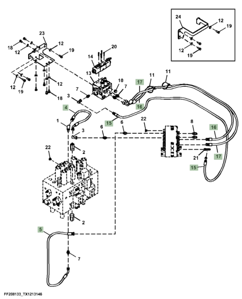 Hitachi ZX310F-FE-6N installation diagram showing hydraulic hose 4453063 at Pipe No. 4
