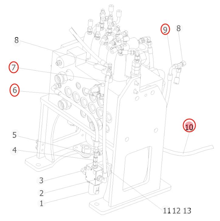 Sunward SWE155F installation diagram showing hydraulic hose 730502002684 at Pipe No. 7