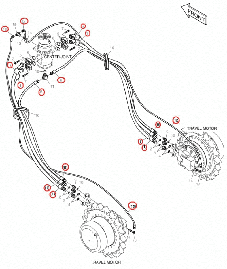 Doosan DX160LC installation diagram showing hydraulic hose 2184-1046D89 at Pipe No. 12