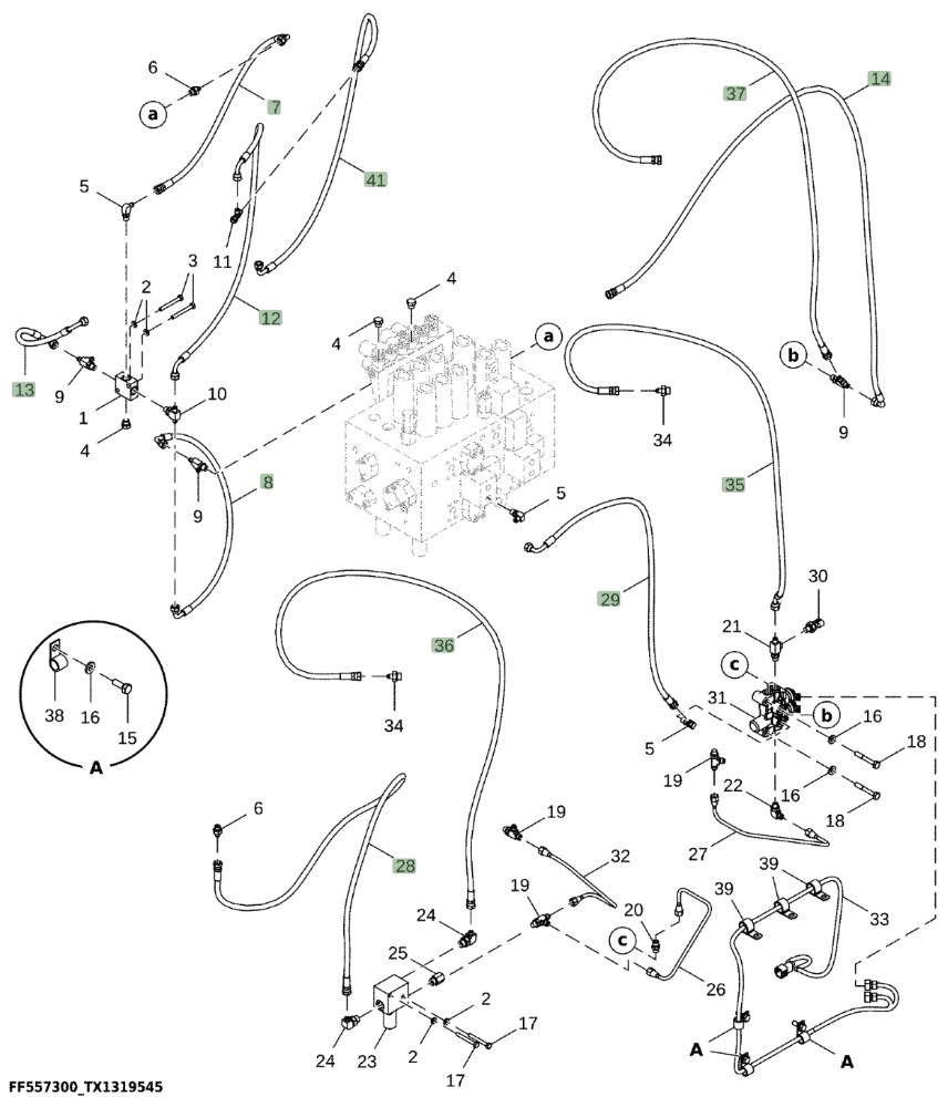 Hitachi ZX210LC-6N installation diagram showing hydraulic hose 4276003 at Pipe No. 14