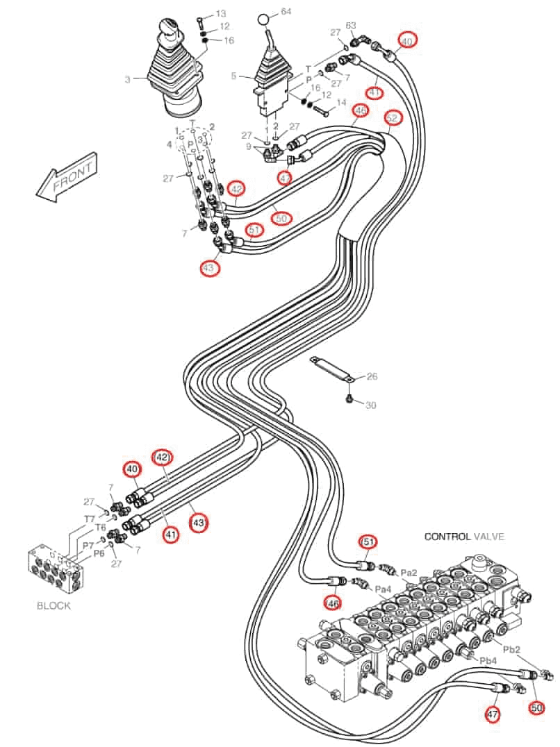 Doosan DX80R installation diagram showing hydraulic hose DS2094189 at Pipe No. 46