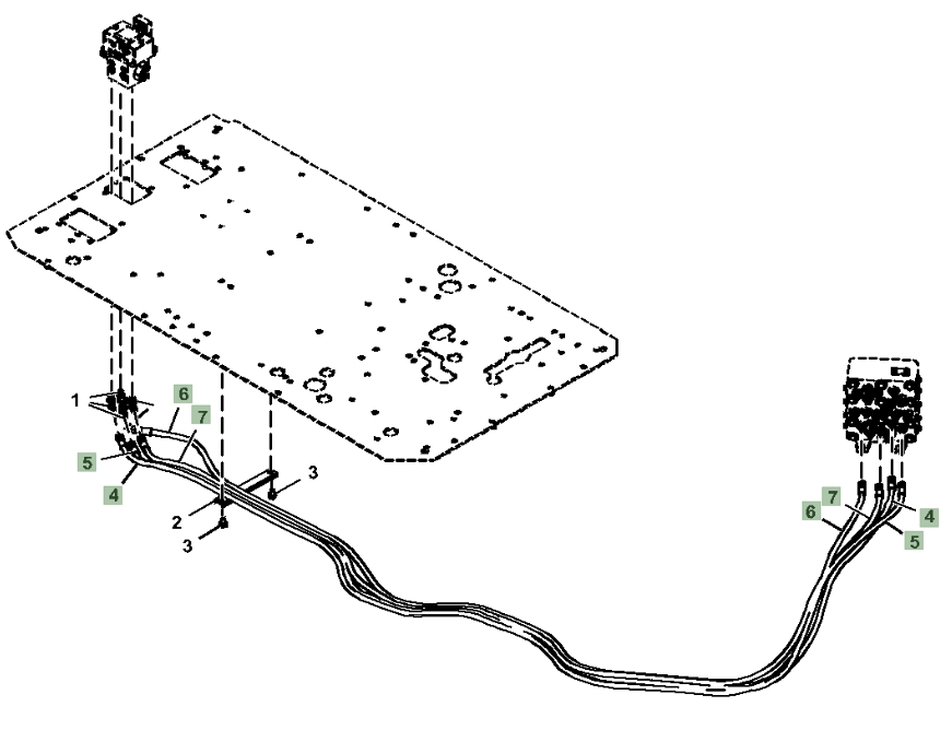 Hitachi ZX300LC-6N installation diagram showing hydraulic hose 4643180 at Pipe No. 6