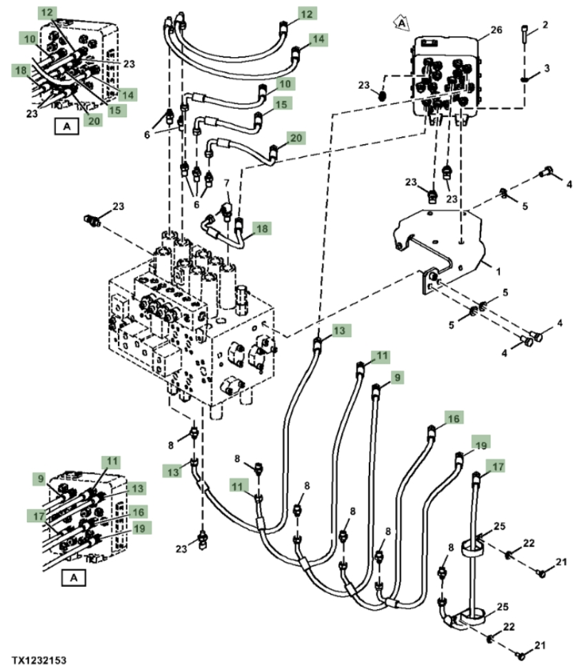 Hitachi ZX210F-FE-6N installation diagram showing hydraulic hose 4630939 at Pipe No. 15