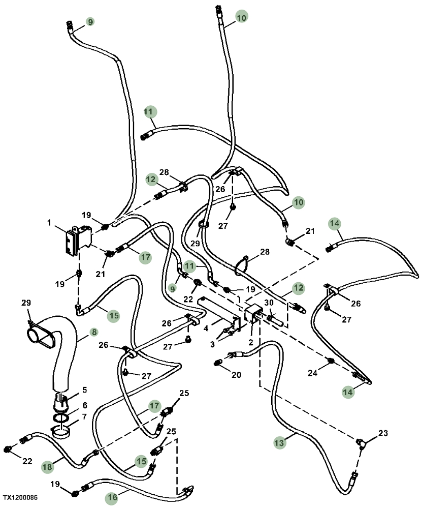 Hitachi ZX130-6N installation diagram showing hydraulic hose 4397174 at Pipe No. 12