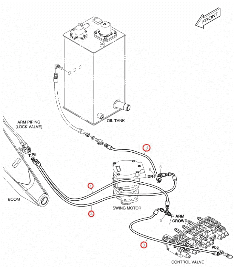 Doosan DX30Z installation diagram showing hydraulic hose DS2094419 at Pipe No. 1