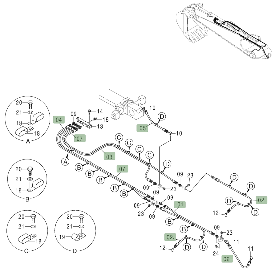 Hitachi ZX800 installation diagram showing hydraulic hose 4301447 at Pipe No. 4